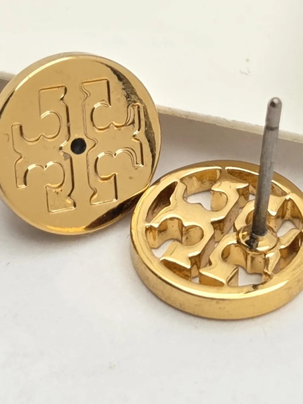 Tory Burch Gold Tone Miller Logo Circle Stud Earrings NWT
